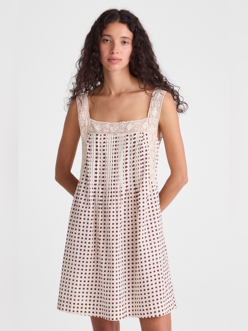 NWT Madewell the Sophie mini dress Cream with Brown Square Print size 6